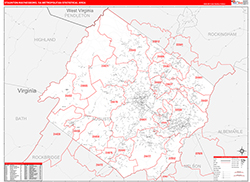 Staunton-Waynesboro Metro Area Wall Map Red Line Style 2026